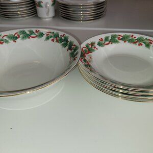 Christmas Vintage Noel Soup Salad Bowl Holly Berries By Sango